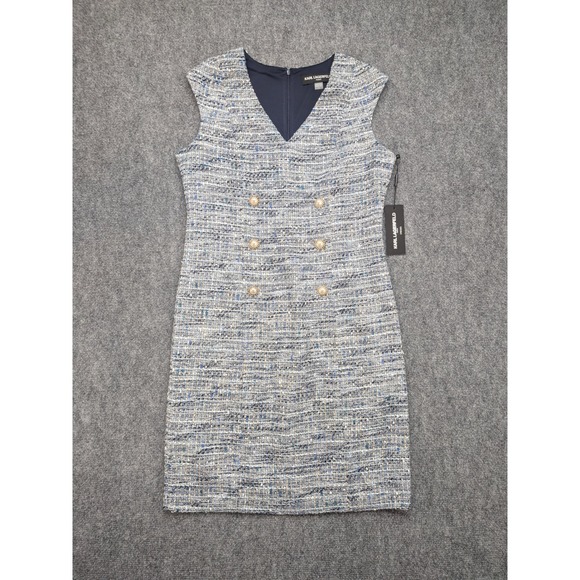 Karl Lagerfeld Paris Tweed Double Breasted Dress Women's 8 Blue Classic Work - Picture 1 of 11